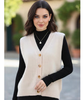 Comprar colete feminino em tricot com gola V e botões, ideal para sobrepor looks elegantes de outono e inverno em promoção ZARA